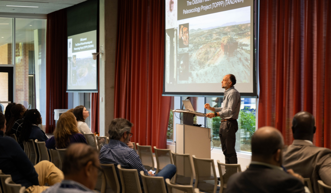 Manuel Dominguez-Rodrigo speaking at October 2025 Research Relay, Rice University School of Social Sciences